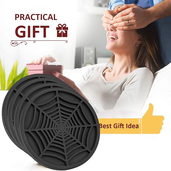 4 Pack Car Cup Holder Coasters, Cute and Creativity Cup Holder Insert Coaster Car Interior Accessories-2.75 inch Silicone Anti Slip Spider Web Car Coaster-Universal