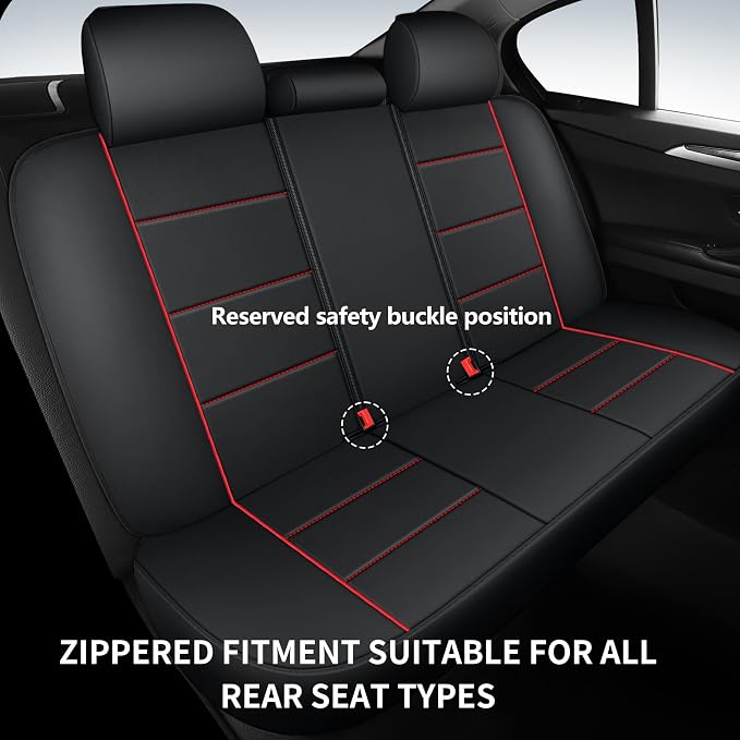 HChengkikz Car Seat Cover, Waterproof Faux Leather (Black + Red) | Car Seat Protectors, Quilting, Easy to install, Airbag Compatible, Universal Fit for Most Suvs, Trucks, SUVs