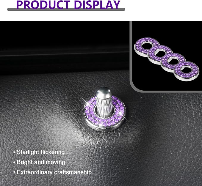 Pack-4 Car Door Lock Cover, Rhinestones Pull Rod Bolt Decorations, Crystal Auto Decals, Door Bolt Cap, Compatible with Mercedes Benz E-Class A-Class B-Class C-Class/GLC/GLA/GLK (Purple)