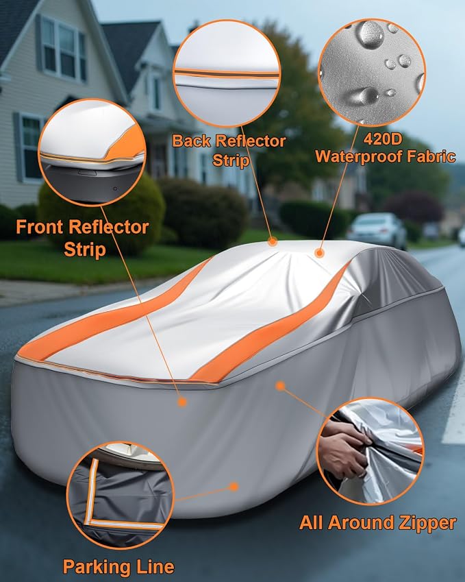 Sliver Full Enclosed Larger SUV Car Cover Universal Fit Tahoe/Traverse,Sienna,BMW X7/XM,Audi Q6/Q7,GLS/EQS,Yukon,Lexus LX/TX,GL8,Odyssey,Ford Flex,Durango,Infiniti QX60/80,EM90,Pacifica