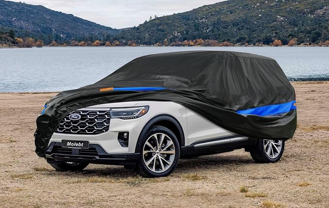 SUV Car Cover Waterproof All Weather for Automobiles, Universal Fit Ford Explorer, Jeep Grand Cherokee, Toyota Highlander, BMW x5, Lexus RX, Honda Pilot etc.(191-201 inch)