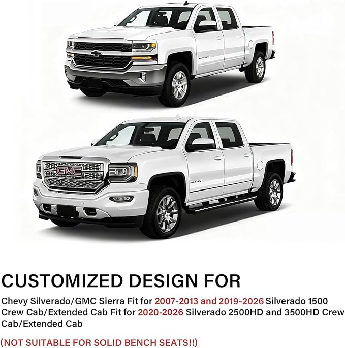 Coverado Chevy Silverado Seat Covers, Faux Leather Seat Covers Fit for Chevy Silverado GMC Sierra 2007-2026 1500, 2015-2026 2500HD 3500HD Crew Double Extended Cab (Front,Brown)