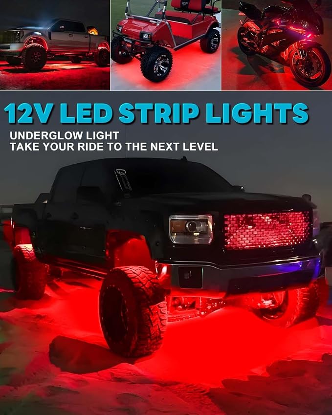 12V Led Light Strip 12.7" Waterproof Red Led Light Strips for Car Golf Cart Motorcycles Truck Boat Led Strip Lights,Pack of 4