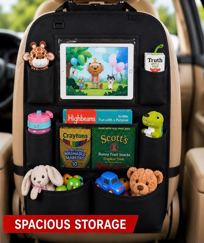 Car Backseat Organizer with Tablet Holder, Multi-Pocket Storage, Kick Mat Seat Protector for SUV, Truck