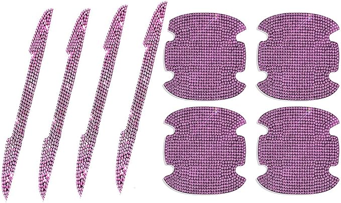 8Pcs Bling Rhinestone Car Door Handle Stickers Protector, Trim Auto Door Entry Guard Bling Stickers Car Accessories for Women and Men, Universal Car Accessories for All Cars (Pink)