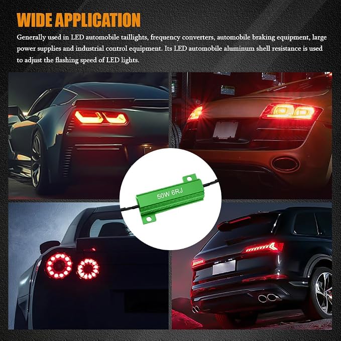4PCS Load Resistors, 50W 6Ohm Car Resistors, LED Turn Signal Resistor Flasher Adaptor, Aluminum Case Resistor for Fix LED Bulb Fast Hyper Flash Turn Signal Blink Error Code (Green 6RJ, 4PCS)