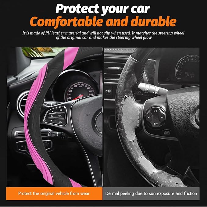 Osilly 15 Inch Car Leather Steering Wheel Cover, Automotive Accessories Elastic Breathable Anti-Slip Soft Wheel Protector Fits Men and Women, Suitable for SUVs, Trucks, Vehicles and RVs (Purple)