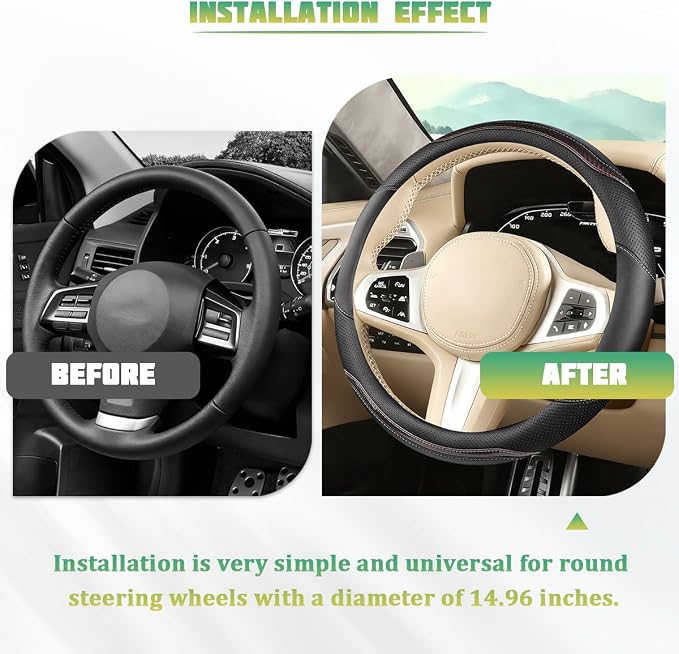 Car Steering Wheel Cover, Carbon Fiber Breathable Vehicle Steering Wheel Cover Wrap with Anti-Slip Lining, Automotive Interior Decorative Accessories, Universal for SUV RV Truck (Coffe)