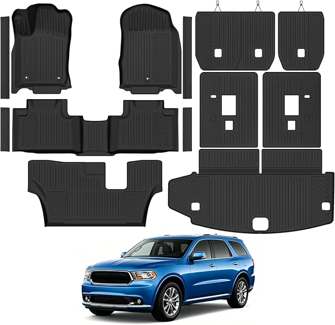 Custom Fit Floor Mats for 2011-2012 Dodge Durango 7 Seats/Bench Seats, All Weather TPE Floor Liners & Trunk Mat & 2nd/3rd Row Backrest Mat & Door Sill Guard, Full Set Interior Accessories