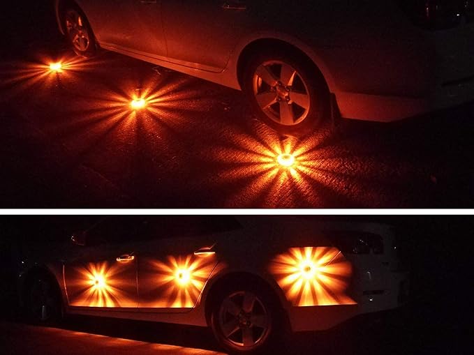 Tobfit 3 Pack LED Road Flares Emergency Lights Roadside Safety Beacon Disc Flashing Warning Flare Kit with Magnetic Base & Hook for Car Truck Boats | 9 Flash Modes (Batteries Not Included) (3)