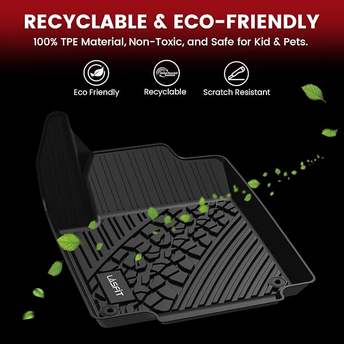 LASFIT Floor Mats for Jeep Wrangler Unlimited 4XE 2021-2024 2025 4 Doors | Plug-in Hybrid EV-Gas (PHEV), All Weather, TPE, Custom Fit, Car Mats, Floor Liners, 1st & 2nd Row, Black