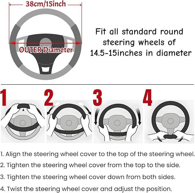 15 Inches Universal Round Leather Car Steering Wheel Cover, Cute Bear Soft Breathable Non-Slip Steering Wheel Protector Wrap (Pink-White)