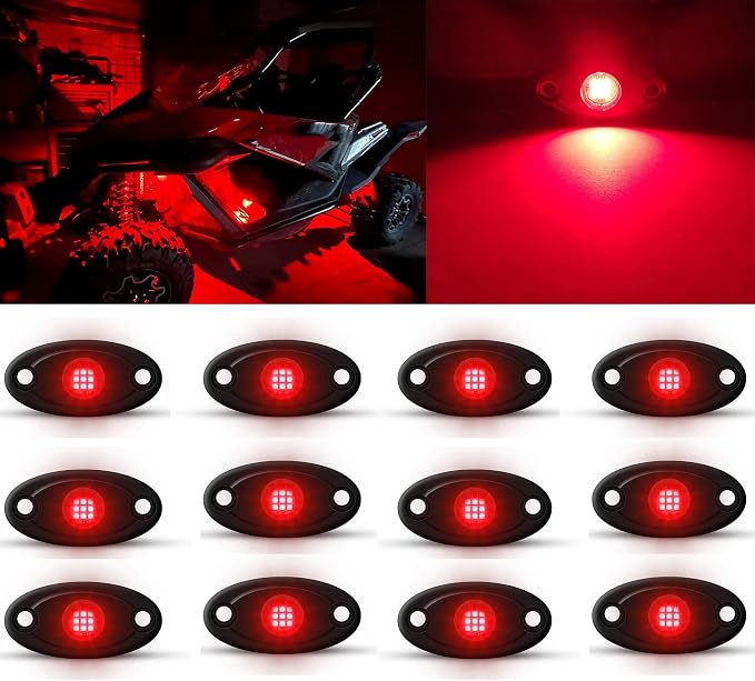 12pods Pure Red led Rock Lights Dc 12v with Switch Kit for Trucks utv ATV | IP68 Waterproof
