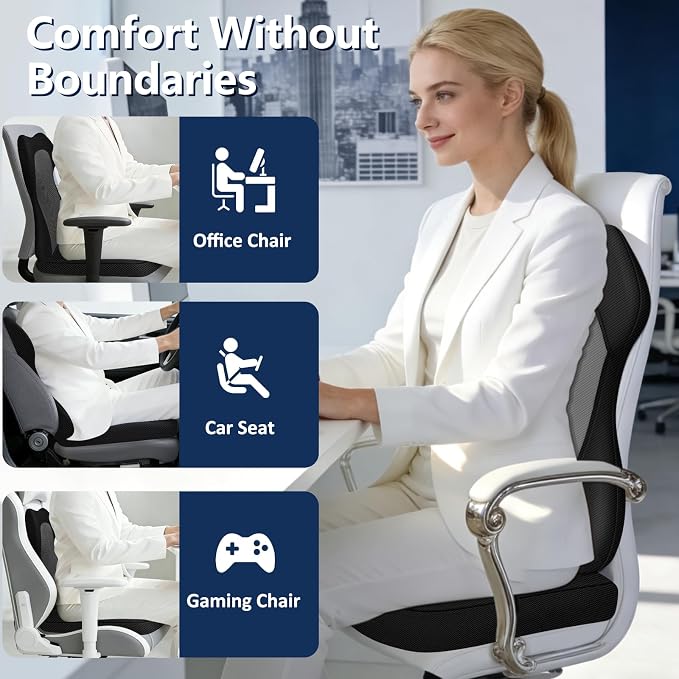Seat Cushion,Lumbar Support Pillow for Office Chair,Ergonomic Memory Foam Back Support Pillow, High Density Foam Chair Cushion for Sciatica Pain Relief Coccyx Pad for Chair,Car,Desk,Grey
