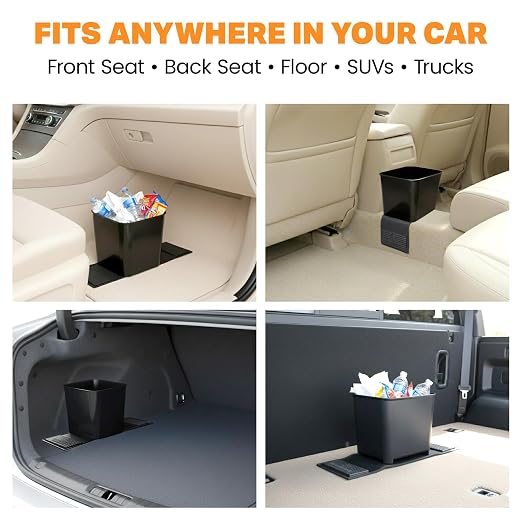 Car Trash Can with Stability Wings – Leakproof Portable Garbage Bin for Fabric & Rubber Mats – Compact Durable Plastic Auto Organizer for Cars, SUVs, Trucks (Gray, Small)