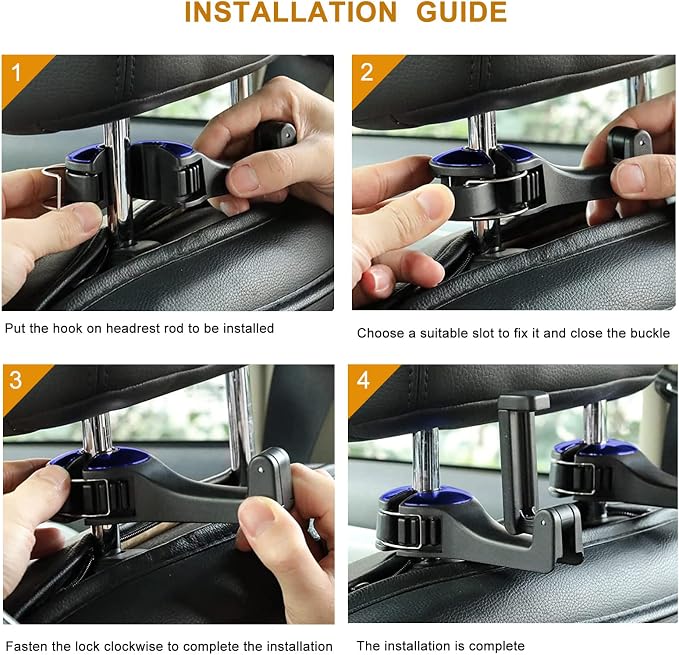 Car Headrest Hook with Phone Holder, Universal 360 Rotation Headrest Hooks for Purses and Bags (Blue)