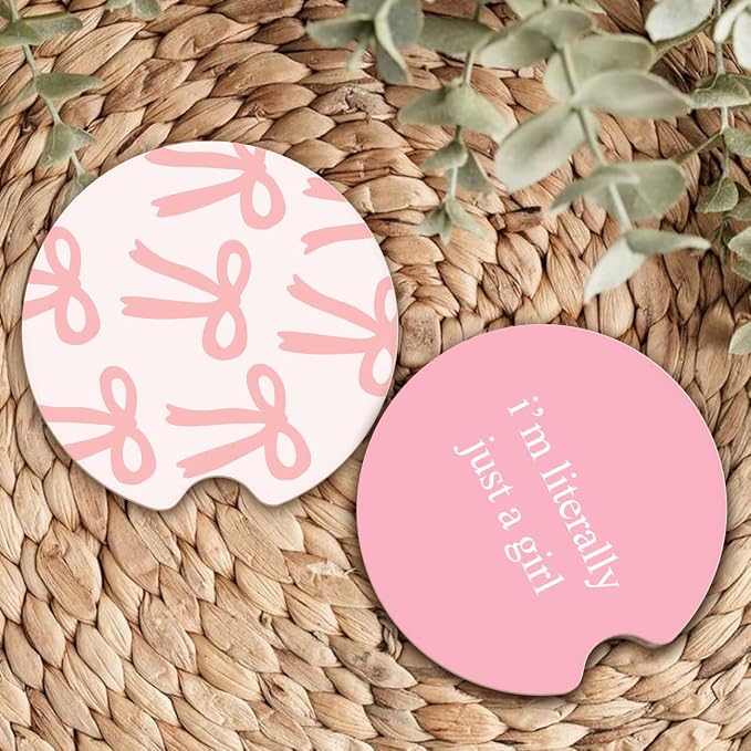 Ceramic Car Coasters – Absorbent Car Cup Holder Coaster Set for Women, Cute Aesthetic Car Accessories for Girls, 2 Pack (Mauve)