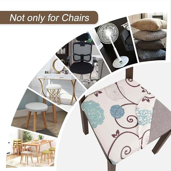 SearchI Seat Covers for Dining Room Chairs Stretch Printed Chair Seat Covers Set of 2, Removable Washable Upholstered Chair Seat Protector Cushion Slipcovers for Kitchen, Office(Ball Flower)