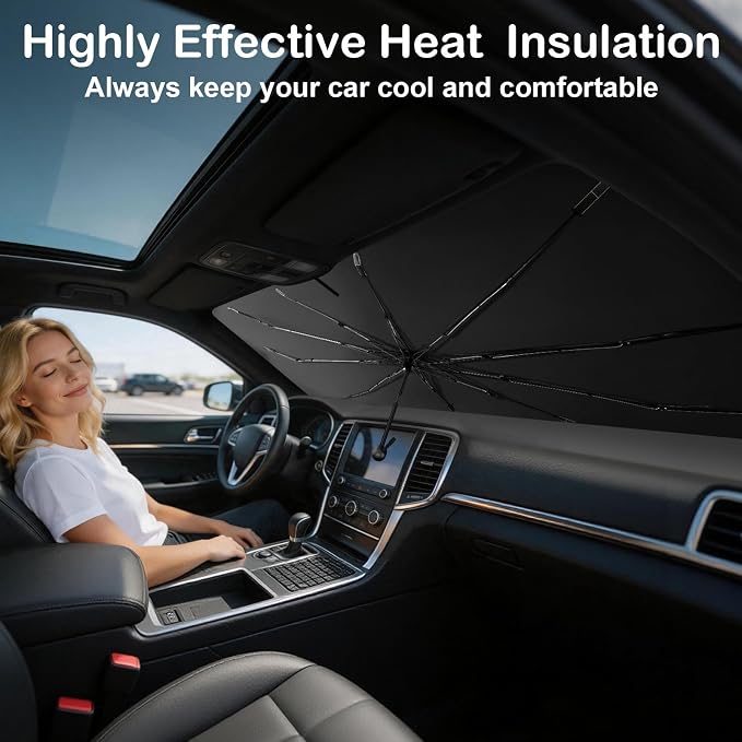 Windshield Sun Shade Umbrella, Foldable Car Windshield Sun Shade Cover, 56" x 31" UV & Heat Insulation Car Sun Shade, Universal Fit for Sedans, SUVs & Trucks