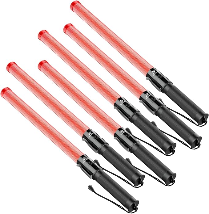 RoadHero 6 Pack Traffic Wand, 21 Inch Led Traffic Control Baton, Safety Light Wands with 2 Flashing Modes, Air Marshaling Signal Wand with Side Clip for Airport, Parking, Car Directing