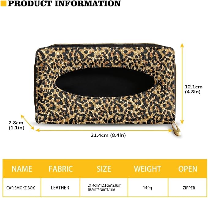 PU Leather Backseat Tissue Box Holder Leopard Pattern Sun Visor Napkin, Mask Dispenser Backseat Tissue Holder for SUV Sedans Vans Trucks