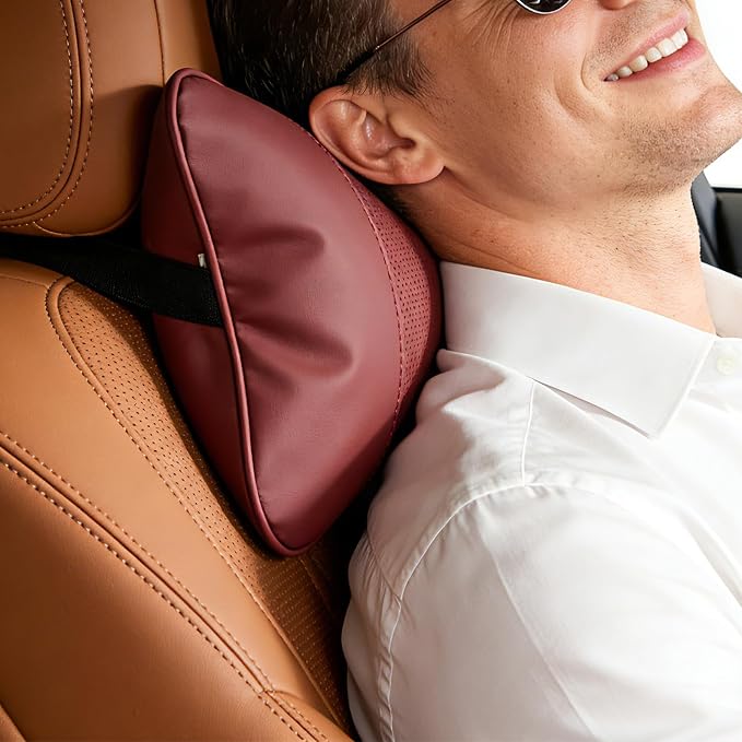 2 Pack Car Neck Pillow Soft Breathable Headrest Pillows for Driving Support, Universal Fit for Most Car Seats Decor Accessories(Maroon)