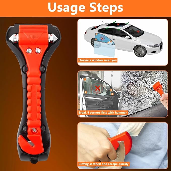 BFXM Car Window Breaker Hammer and Seat Belt Cutter 2-in-1, Emergency Escape Tool, Safety Glass Breaker, Automotive Safety Essentials and Accessories, 10 Packs