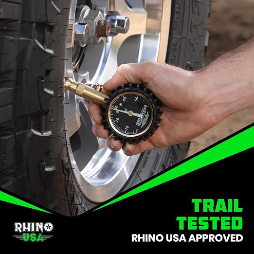 Rhino USA Heavy Duty Tire Pressure Gauge (0-60 PSI) - Certified ANSI B40.1 Accurate, Large 2" Easy Read Glow Dial, 360 Swivel Head, Solid Brass Hardware, Best for Any Car, Truck, Motorcycle, RV