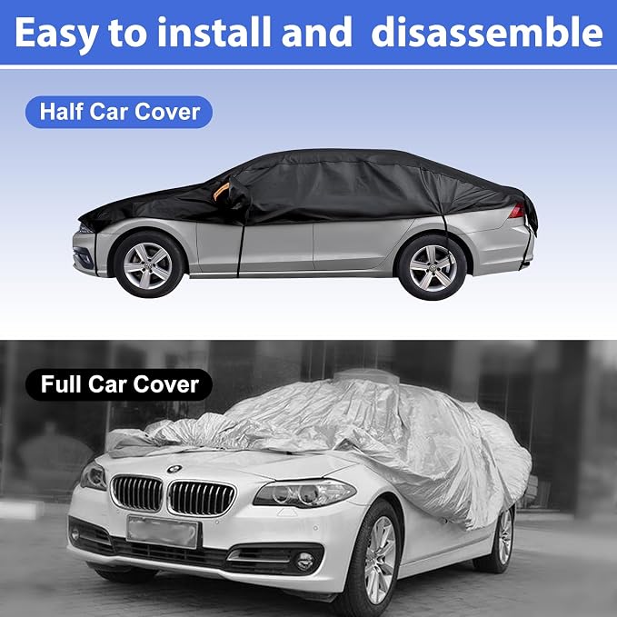Car Cover Top Only for Sedan/Coupe, Partial Snow Cover with Cotton Liner, Windshield Cover Waterproof All Weather for Snow, Sun,Rain,Dust,Fit Sedan M