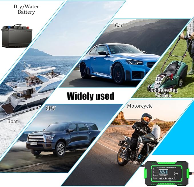 Car Battery Charger, 12V 6A Smart Fully Trickle Vehicle Battery Charger & Desulfator with Temperature Compensation, Portable Automotive Power Maintainer, Universal Fit (Green)