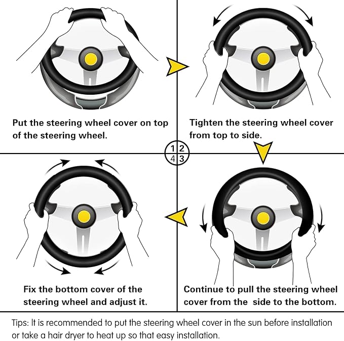 ALEMODR Gray Leather Steering Wheel Cover Silver Fiber Strip Car Steering Wheel Cover Universal 15 inch for Men