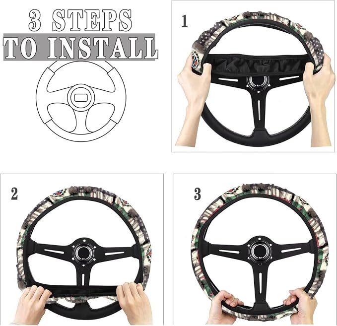 AFPANQZ Elastic Automotive Steering Wheel Covers Universal Fit 14 to 15 in | American Mexican Flag Steering Wheel Protector with Cloth for Women, Keep Comfort Grip Sweat Absorption Neoprene