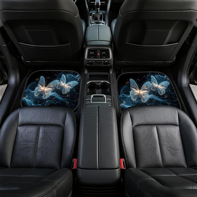 Butterfly Car Floor Mats Set of 4 White Black Glowing Line Art Automotive Car Floor Carpets Non-Slip Auto Car Accessories Universal Fit for Car SUV Truck Van
