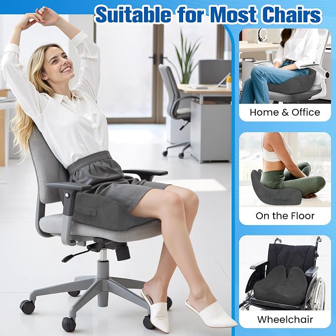 Seat Cushion, Chair Cushions for Office Chairs/Desk Seats/Wheelchair - Hip&Sciatica&Tailbone Pain Relief Memory Foam Office Chair Cushion for Long Sitting Office Workers (Grey, X-Large)