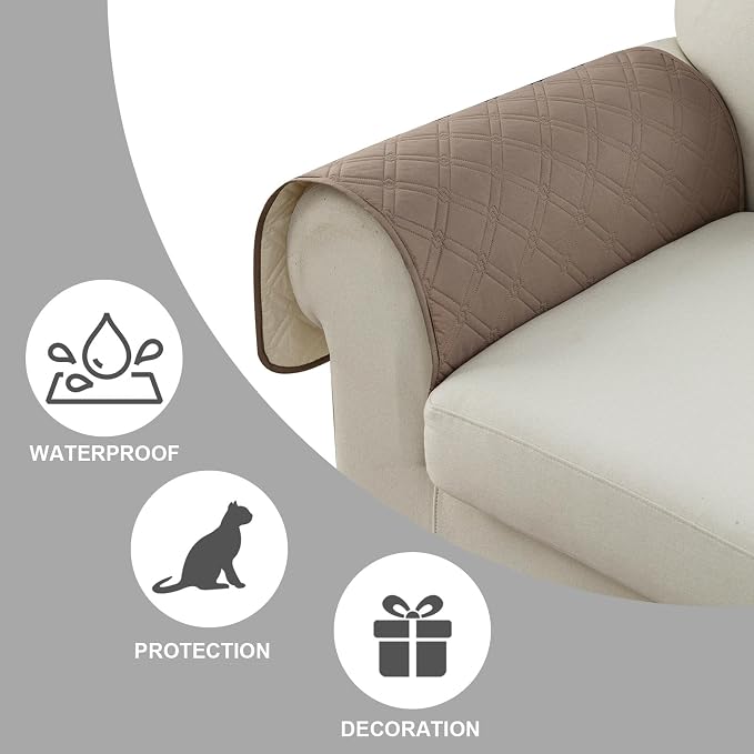Genina Sofa Armrest Cover, Anti-Slip Armchair Slipcovers for Dogs Cats Pet, Water Resistant Couch Arm Cover for Backrest Recliner Loveseat, L Shaped Sofa, 23.6 x 27.5 Inches(2 Pieces)