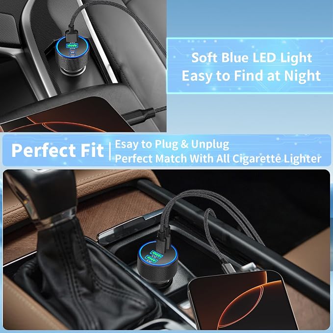 USB C Car Charger, Rombica 4-Port 90W USB-C&USB-A Car Power Adapter Dual 45W PD/QC Multiport Type C Fast Charger Car Phone Charger for iPhone 17 17 Pro Max 16 15 14 13 12 11/Galaxy S26 S25/Pixel/iPad