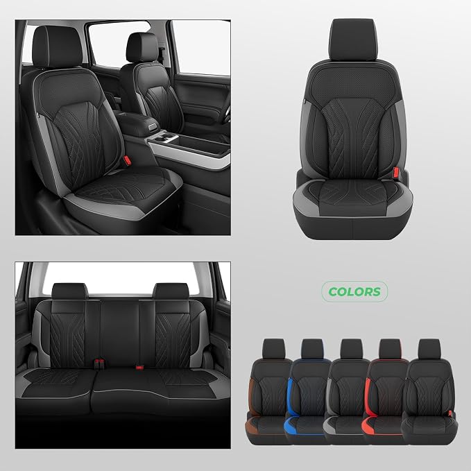 Truck Leather Seat Covers for Chevy Silverado Gmc Sierra 2014-2019 | Crew Cab 1500/2500/3500HD, Bucket Seat, NO Rear Seatback Storage, Scratch-resistant, Easy-clean, Pickup Protector, Full Set