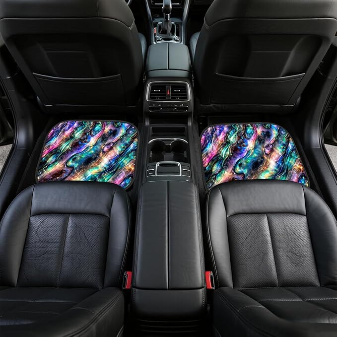 Abstract Car Floor Mats Set of 4 Iridescent Holographic Marble Flow Automotive Foot Mats Rugs Carpet for Car Non-Slip Auto Car Accessories Universal Fit for Car SUV Truck Van