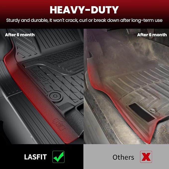 LASFIT Floor Mats for 2002-2008 Dodge Ram 1500 Quad Cab, 2003-2009 for 2500/3500 Bench Seating, Not Fit Have 4X4 Shifter, All Weather TPE Custom Fit Car Mats Floor Liners 1st & 2nd Row, Black