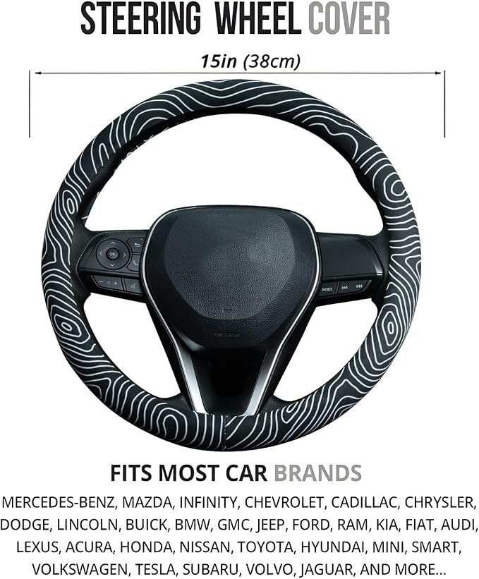 Topography Steering Wheel Cover Auto Steering Wheel Protector, Anti-Slip, Breathable, Absorbing Sweat, Universal Topography Car Accessories 14.5–15 inch,Fit for Most Car, Trucks, SUV