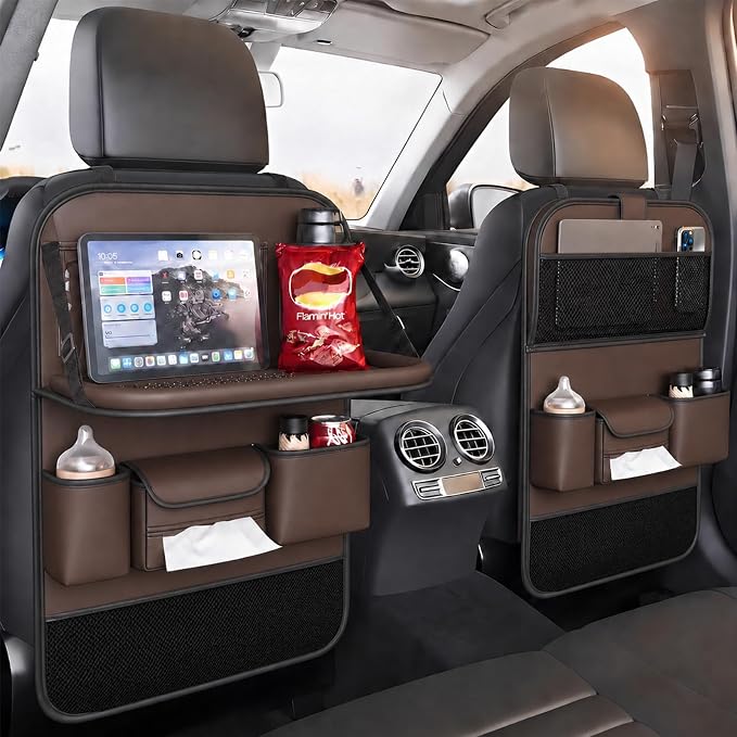 Car Seat Organizers,Multi-functional Back Seat Protectors, Storage Pouches, and Tray Holders (for Cars, Kids, Seat Back and Rear Seats)(Brown1 Pcs)