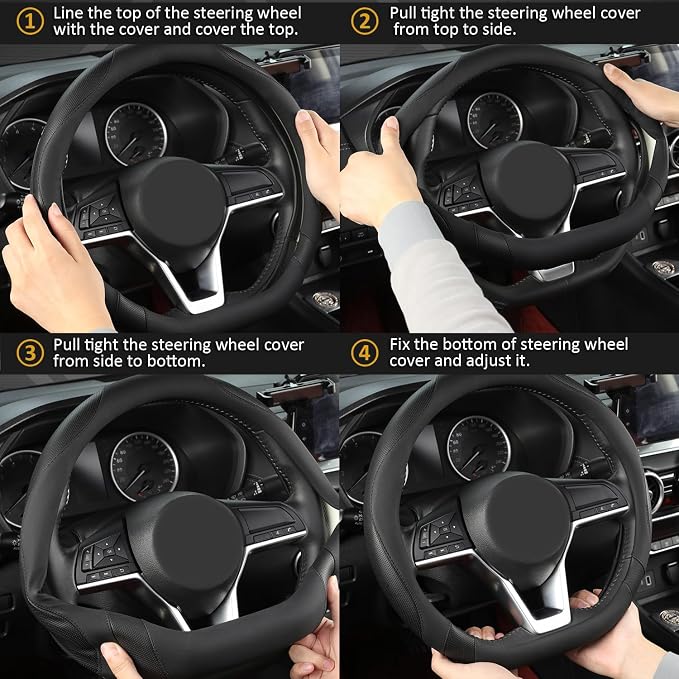 West Llama Flat Bottom Car Steering Wheel Cover for Nissan,D Shaped Steering Wheel Cover for Rogue,Altima,Kicks (Black-Standard Size)