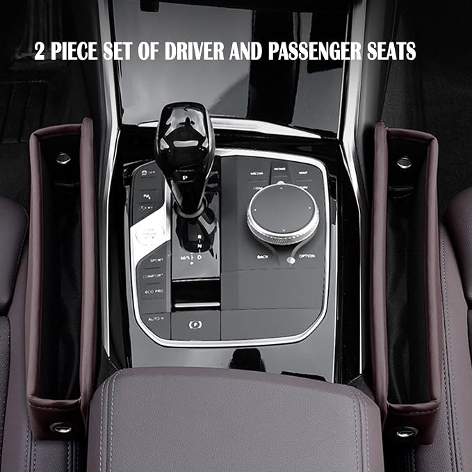 2 Pack Universal Fit Car Gap Filler, Premium Leather Seat Gap Filler Organizer, Car SUV Truck Essentials (Brown 2 pack)