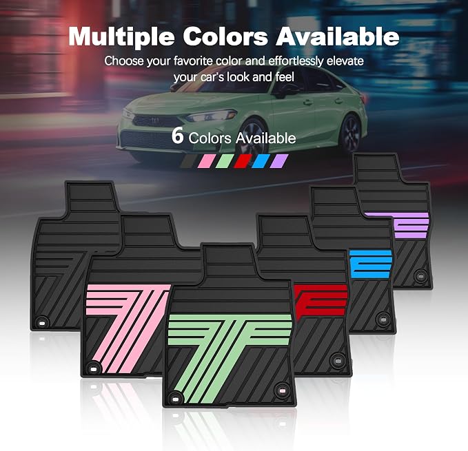 Rubber Floor Mats for Honda Civic Sedan Hatchback Si 2022-2026 | Include Sport but Not for Hybrid, All Weather Car Floor Liners Fit for Acura Integra 2023-2026, 1st & 2nd Row, Black & Green