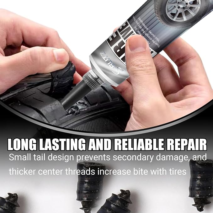 Tire Repair Glue, Tire Repair Nail, Tire Repair Rubber Nails Kit, 50ml | Seamless Strong Bonding, Flexible, Waterproof, Suitable for All Tire Types, Two Sizes Nail for Car, Motorcycle, Bike