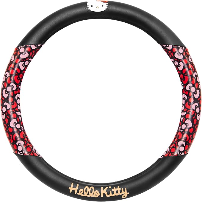 Hello Kitty Steering Wheel Cover, Official Sanrio Car Steering Wheel Cover with Universal Size 14.5-15.5, Cute Black for Women, Hello Kitty Car Accessories (Hello Kitty Bows)