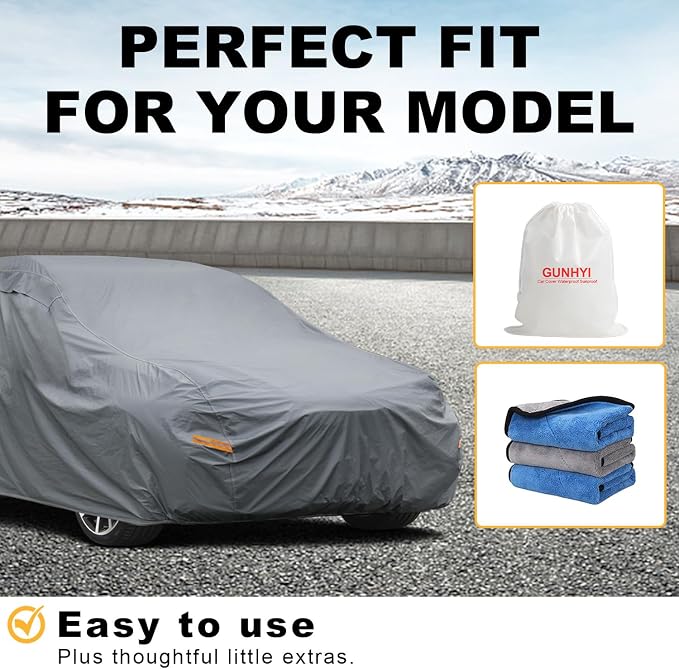 GUNHYI 16 Layers Hatchback Car Cover Waterproof All Weather, Universal Fit Honda Fit, Toyota Yaris, Kia Rio, Mitsubishi Mirage, Chevrolet Spark/Sonic, Ford Fiesta, Mini Cooper 2-Door/4-Door etc.