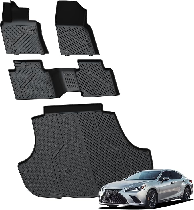 LASFIT All Weather Floor Mats & Cargo Mat for Lexus ES 2025-2019, Black | Only Fit ES 350 / ES 300h FWD, TPE, Tall Walls, 3D Custom Fit, Non-Slip, Easy Clean, Tool-Free Install, Safe Pedal Clearance