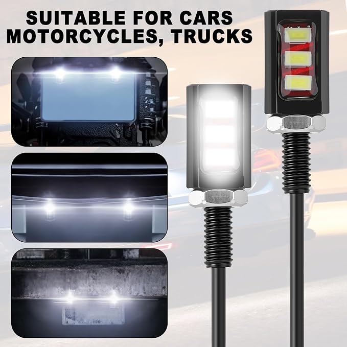Frienda 10 Pcs License Plate Light 12v LED Motorcycle License Plate Light Waterproof Tag Screw Bolt Lamp Black Aluminium Bulb Holder Legal for Car Truck Motorcycle Bike Rv Atv Holder (3 Smd)