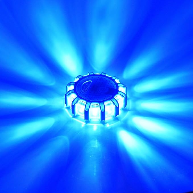 USB-C Rechargeable Blue LED Road Flare 6 Pack,9 Flash Modes Magnetic Waterproof Emergency Warning Light